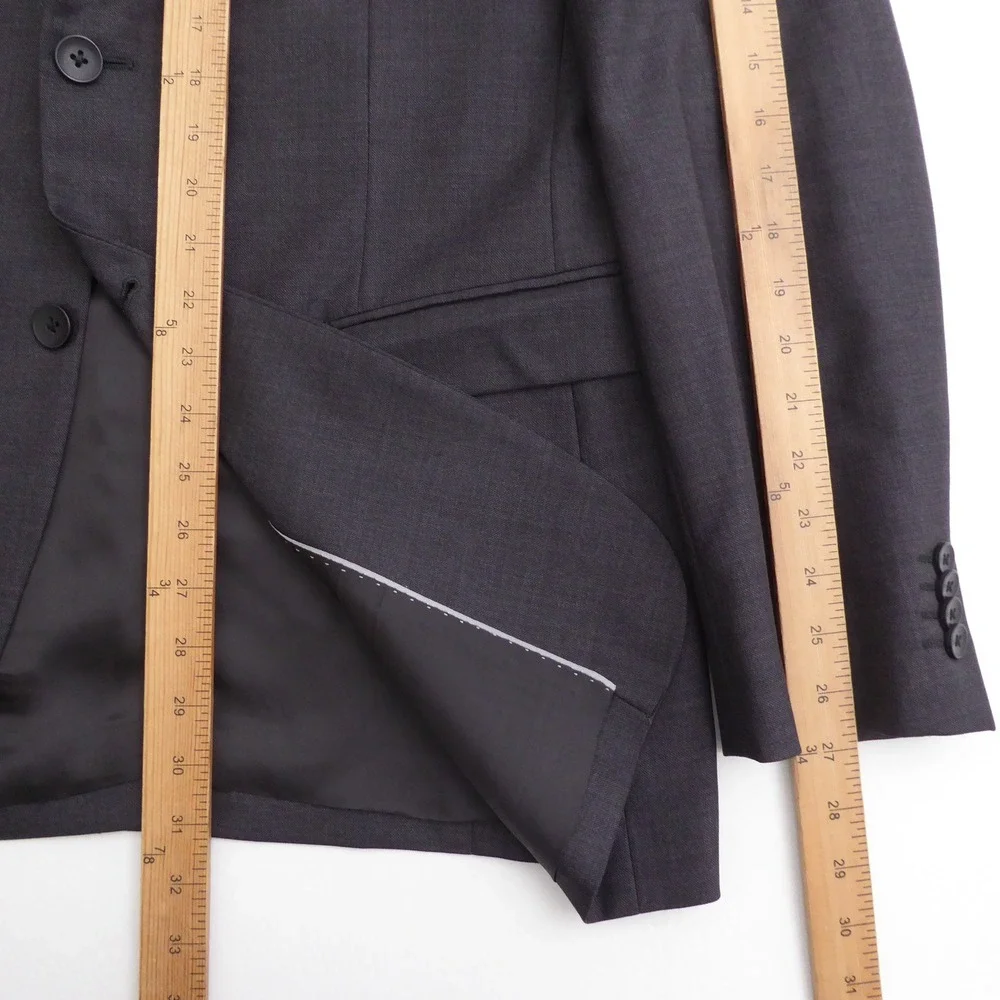 Theory Mens Blazer Jacket Charcoal Grey 100% Wool Two Button 42 Long